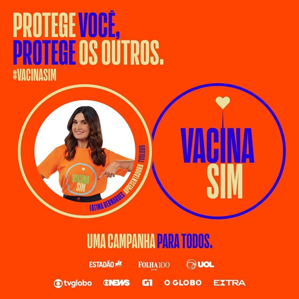ファチマ・ベルナルデスのインスタグラム：「Receber a vacina é um direito de todos. E se vacinar é um ato de amor e respeito ao próximo. A vacina é a nossa esperança. Por isso, eu sou #VacinaSim! Eu, a @redeglobo, @portalg1, @globonews, @jornaloglobo, @jornalextra, @estadao, @folhadespaulo e @uoloficial.」