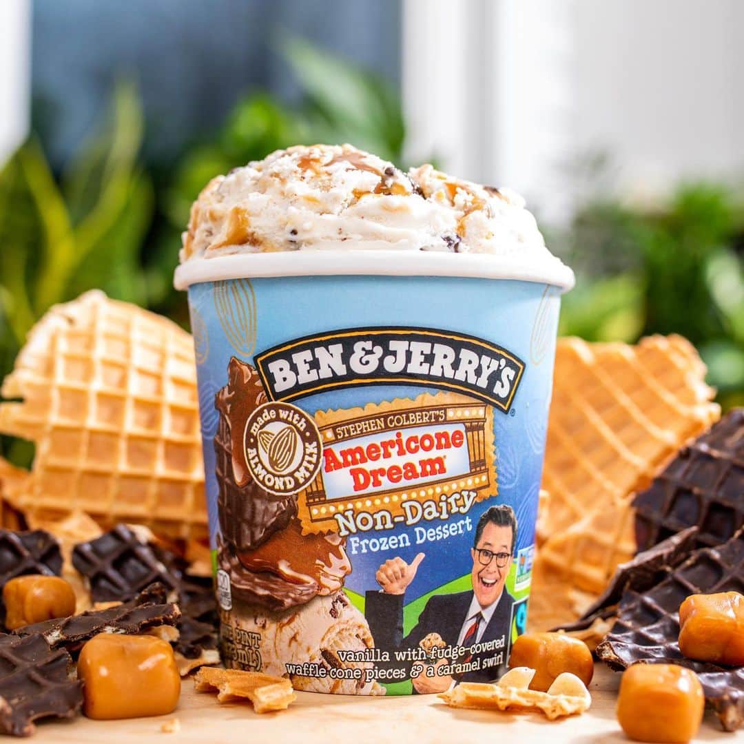 Ben & Jerry'sのインスタグラム：「It's an Americone Dream come true! Introducing NEW Americone Dream Non-Dairy, the certified vegan counterpart to your waffle-cone-and-caramel favorite. Link in bio!」