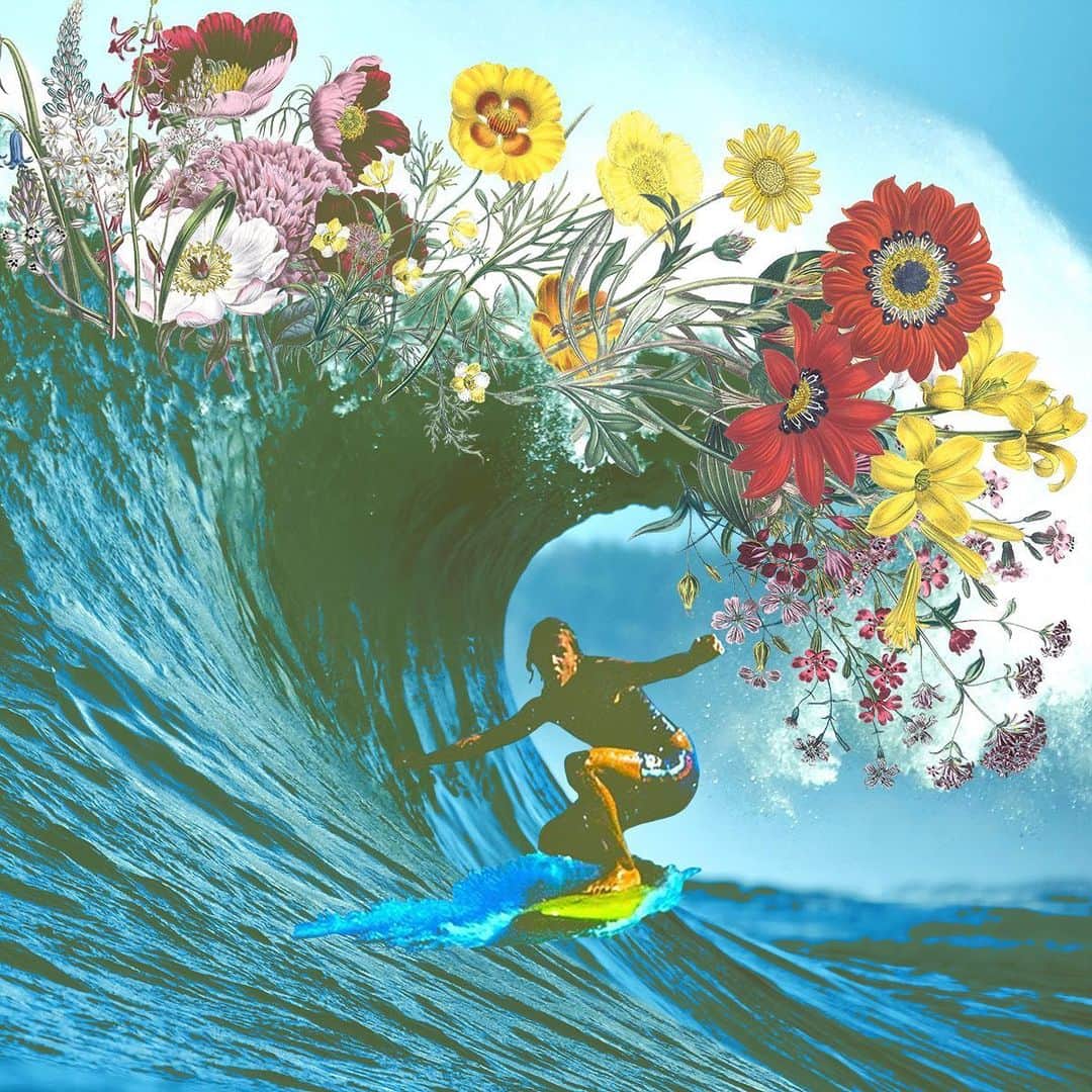 アビゲイル・スペンサーのインスタグラム：「My sweet friend & incredible artist @jonmarro created this beautiful tribute of my dad surfing for @countylineflorals on the ten year anniversary of his death & the first CLF Valentine’s Day. I’m so touched. Thank you JM. And thank you to everyone’s messages of love, sharing & support. Felt deeply. And keep going. 🙏🏼💐🏄🏼‍♂️🌊💕.」