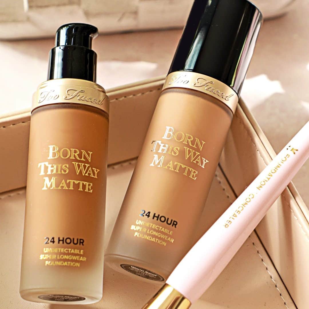 Too Facedのインスタグラム：「We're MATTE about a good finish ✨Our Born This Way Matte Foundation formula stays completely color true while covering imperfections for an all-day, shine-free look of naturally flawless skin! #toofaced #tfbornthisway」