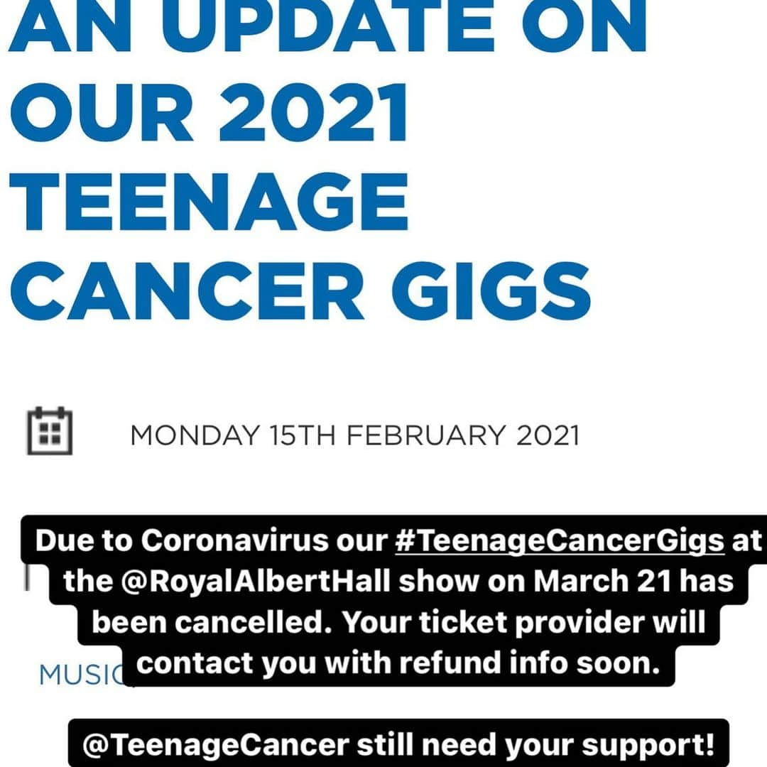 ナイル・ロジャースさんのインスタグラム写真 - (ナイル・ロジャースInstagram)「Sad to announce that due to Coronavirus our #TeenageCancerGigs at the @RoyalAlbertHall show has been cancelled. If you have tickets for our March 21 show your ticket provider will be in touch with refund info soon.   @Teenage_Cancer still need your support to help make sure young people don’t face cancer alone. Please consider donating the price of your ticket: www.teenagecancertrust.org/royal-donate   (or swipe up in stories)」2月16日 7時54分 - nilerodgers