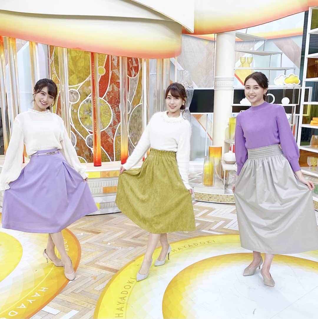 TBS「はやドキ！」のインスタグラム：「この日は﻿ 久保井さんと純菜ちゃんの衣装のカラーがリンクしてました💜！﻿ ﻿ スカートの形もなんとなく似ていたような‥✨？﻿ ﻿ ﻿ 小野寺﻿ ﻿ ﻿ #ootd﻿ #衣装﻿ #山形純菜﻿ #小野寺結衣﻿ #アナウンサー﻿ #久保井朝美﻿ #気象予報士﻿ #はやドキ﻿ #tbs﻿」