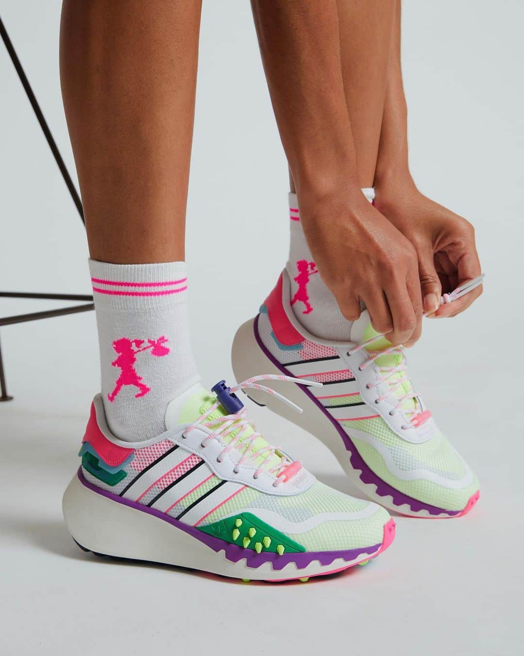 カレンウォーカーのインスタグラム：「Just arrived at Playpark by KW: Adidas originals ‘Choigo’. Inspired by track-and-field athletes of the ‘80s, some of the fastest women in its history, these sneakers embody their fearless spirit and pursuit of performance. Plus, enjoy the walking-on-clouds comfort! Available on karenwalker.com or link in profile.」