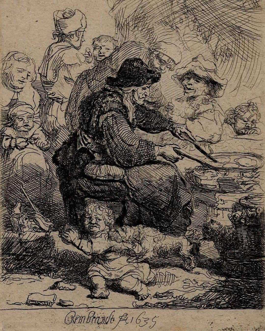 大英博物館さんのインスタグラム写真 - (大英博物館Instagram)「🥞 It’s #PancakeDay!  This print was made by Rembrandt in 1635 and shows traditional Dutch pancakes being made, with children eagerly waiting for their food. What’s your favourite pancake topping?  Head to the link in our bio to find an ancient Roman recipe for pancakes with honey and sesame seeds recorded in the second century AD 🍯  🔎 Rembrandt (1606–1669), ‘The pancake woman’. Etching, 1635.  #Pancakes #Rembrandt #BritishMuseum #🥞」2月16日 17時20分 - britishmuseum