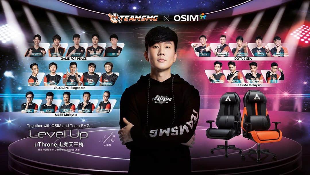 林俊傑のインスタグラム：「⠀ 加入我和我的電競團隊 @teamsmgofficial ，跟OSIM uThrone一起升級，無時無刻都能舒適地玩遊戲，一起體驗看看吧！⠀ ⠀ Join me and my esports organization, Team SMG in levelling up with the OSIM uThrone!⠀ Here’s to new beginnings and gaming in comfort! ⠀ ⠀ #TeamSMGxOSIM #JJxOSIMuThrone #GamingMassageChair #LevelUp」