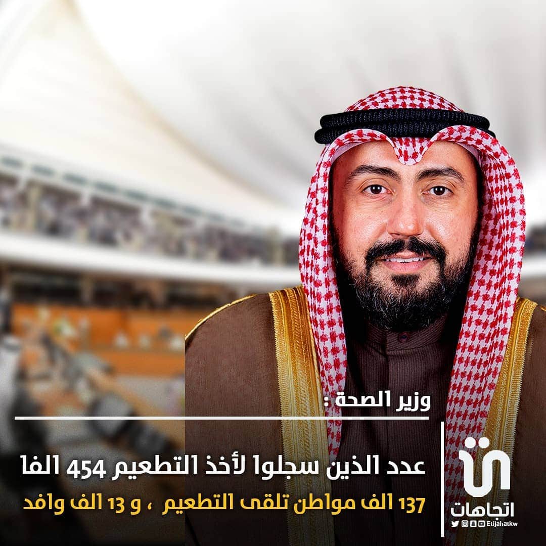 MakeUpのインスタグラム：「‏‎#وزير_الصحة : عدد الذين سجلوا لأخذ التطعيم 454 الفا   137 الف مواطن تلقى التطعيم ، و 13 الف وافد   #كوفيد19」