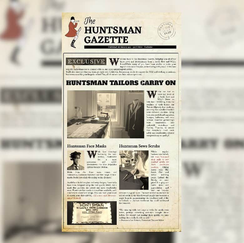 ハンツマンのインスタグラム：「The Huntsman Gazette is back, and in a brand new style! If you haven't already, head to the Huntsman website to check out the latest edition as we chronicle all of our news from 2020, plus new launches and our competition winners. Swipe left to see our highlights, and visit LinkInBio to read the first edition.   #Huntsman #HuntsmanAtHome #Bespoke #BespokeTailoring #SavileRow #HuntsmanSavileRow #TOSHI #HERO #Gazette #FashionJournal #BespokeJournal #FashionNews #FashionBlog #FashionPress  #Update  #BespokeBlog #BespokeNews #TailoringBlog #TailoringNews #Menswear #Businesswear #Suiting #LuxuryMenswear #Concierge #MensStyle #BritishTailoring」