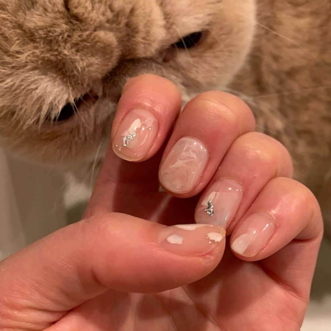 のインスタグラム：「久しぶりにジェルネイルを しました！ 自分だけのアートを爪に買ったような。気分が上がります！ ずーっと見てニヤニヤしてます。 よく見るとピンクと水色が 入っていて可愛いくて こう言う気持ち大切。 #ありがとうございマッシュ #洒落とる #気分が上がる  #ネイルアート」