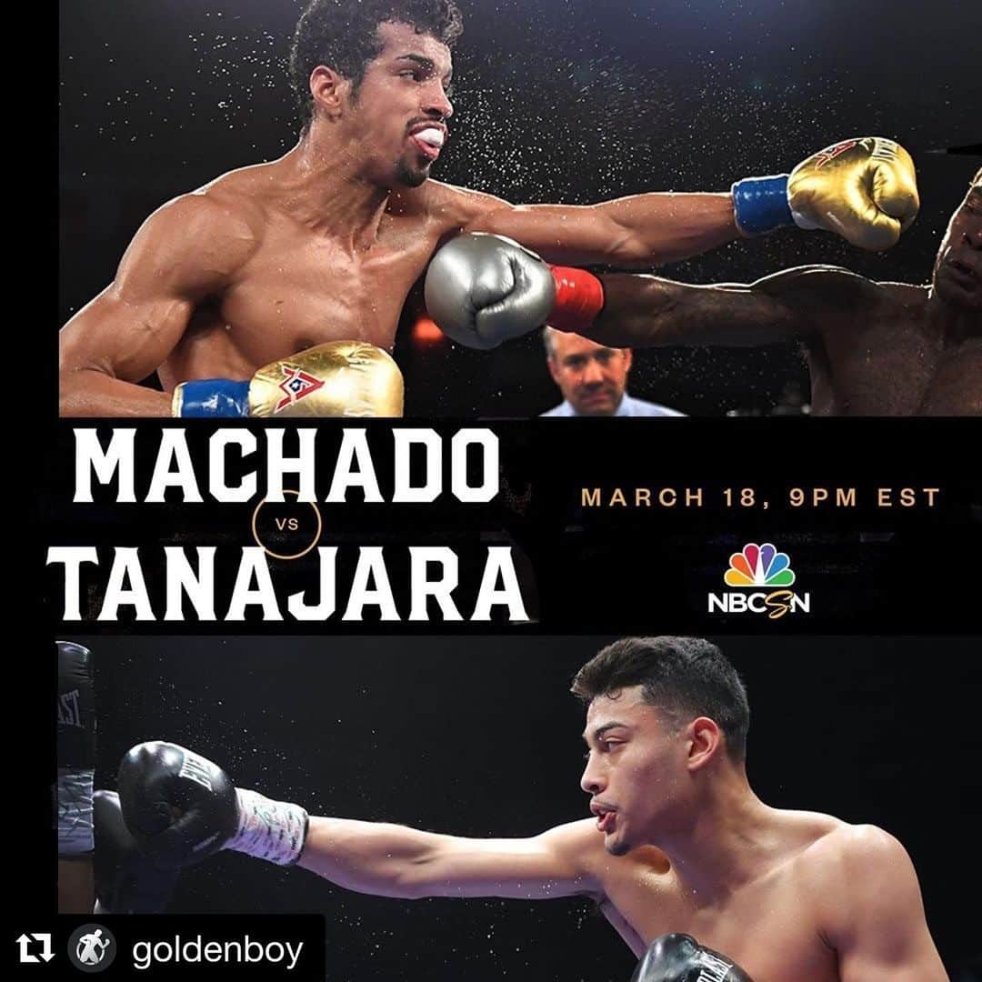 ミゲール・コットのインスタグラム：「#Repost @goldenboy @miguelcottopromotions  ・・・ Two battles between Golden Boy stablemates coming to you in March!  🗓 March 18 #MachadoTanajara  🗓 March 4  #ZorrillaMadiyev   Live on @nbcsports #RingCityUSA  #NBCSN」
