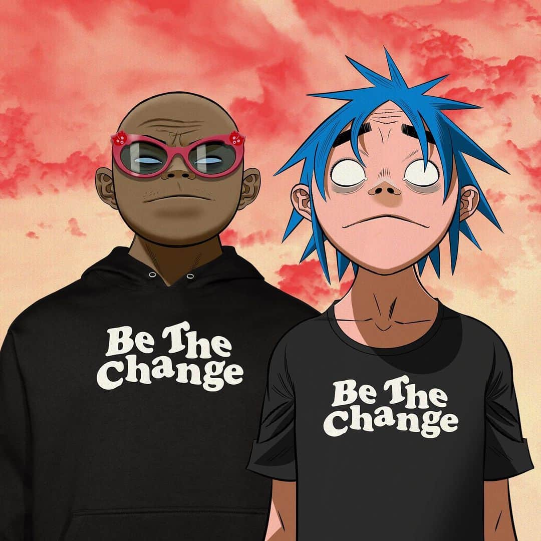 Gorillazのインスタグラム：「Have you got your 'Be The Change' hoodie? All profits go to @theblackcurriculum to support the great work they do bringing black history into schools in the UK.」