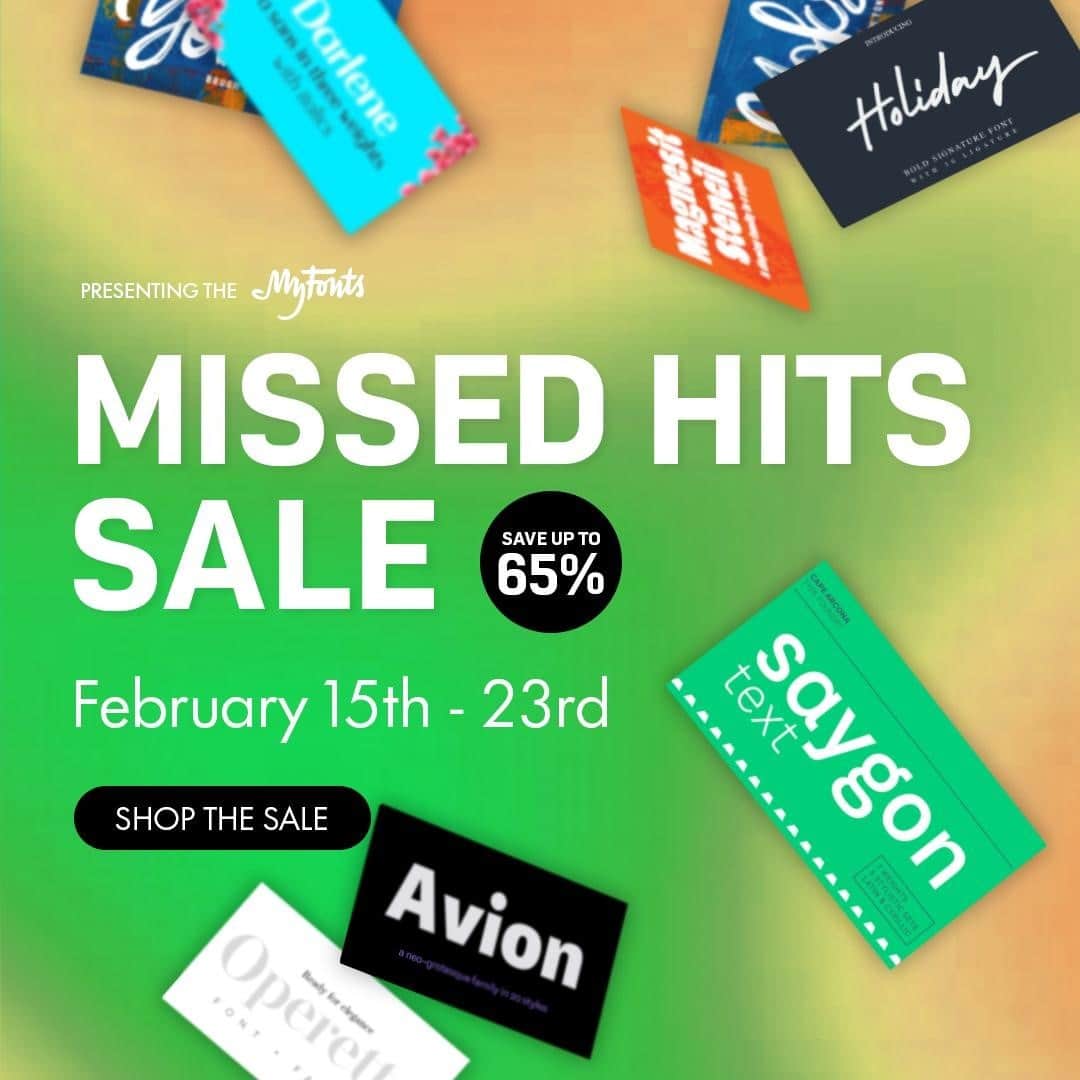 myfontsさんのインスタグラム写真 - (myfontsInstagram)「Welcome to day 2 of our #MissedHits #fontsale! Our foundries have selected over 100 great “missed hits” of 2020, and are giving you DEALS of up to 65% off! Don’t miss out on these huge discounts today and through the week: https://bit.ly/3aZtfgX  #typography #tipografía #typographie #clóghrafaíocht #типографија #друкарня #tipografiya #qorista #qoraalka #ଟାଇପୋଗ୍ରାଫି #タイポグラフィ #版式 #типография #tipografi #টাইপোগ্রাফি #የትየባ ጽሑፍ #zolembalemba #τυπογραφία #ടൈപ്പോഗ്രാഫി #хэвлэх #टाइपोग्राफी #ટાઇપોગ્રાફી」2月17日 2時05分 - myfonts