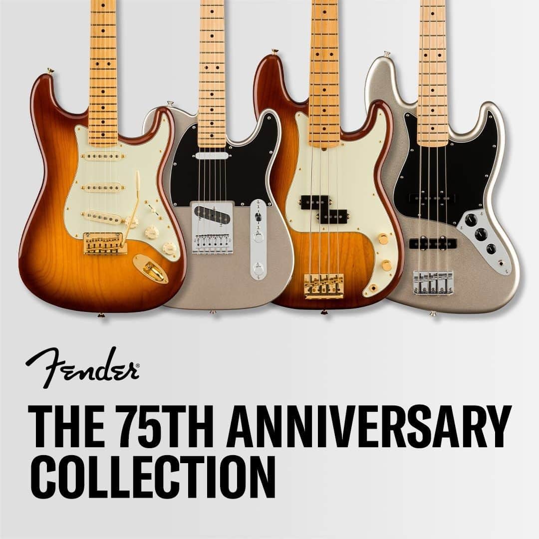 Fender Guitarさんのインスタグラム写真 - (Fender GuitarInstagram)「In 1946, Clarence Leonidas “Leo” Fender created Fender Electric Instrument Company and changed the trajectory of modern music forever. The 75th Anniversary Collection celebrates Leo’s bold, revolutionary designs with special versions of the Stratocaster®, Telecaster®, Precision Bass® and Jazz Bass®. Featuring unique finishes, premium pickups and remarkably comfortable necks, these instruments honor the timeless Fender designs that reshaped music. Learn more via link in bio.」2月17日 2時03分 - fender