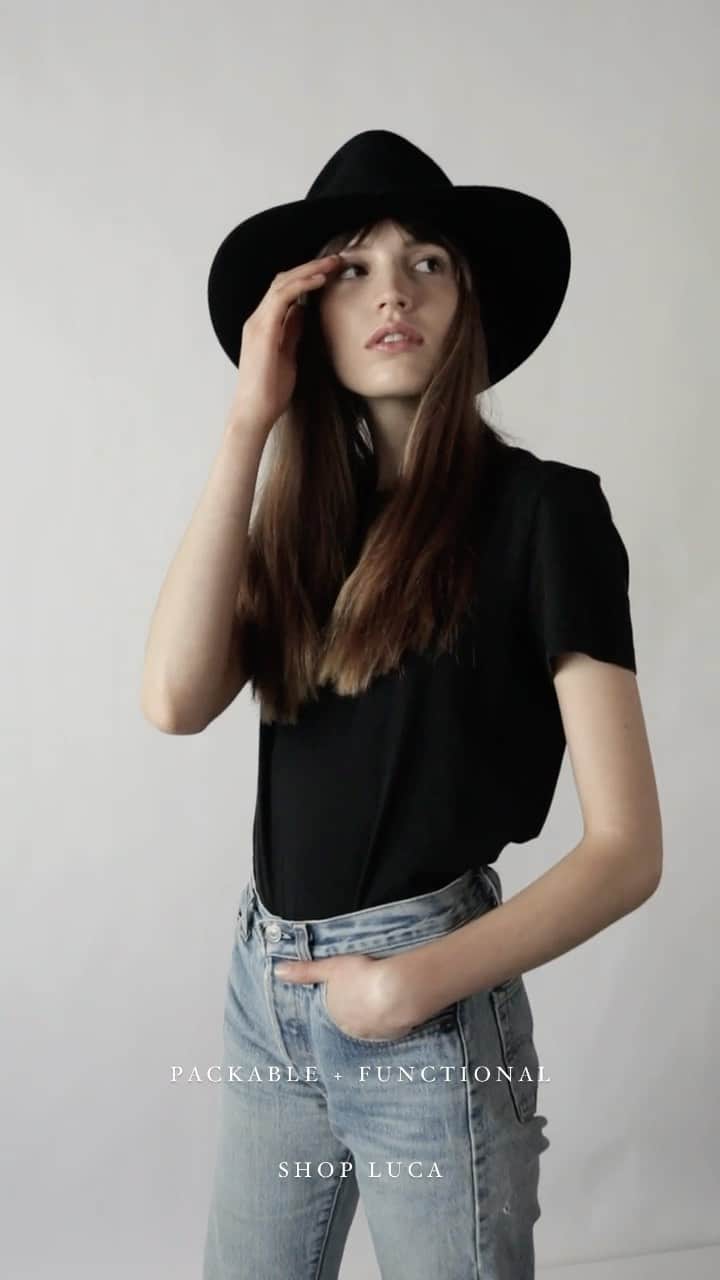 JanessaLeoneのインスタグラム：「LUCA ___ our most laid-back + functional style from the Essential Black Hat Collection. A do-it-all classic packable wool style.  #janessaleone」