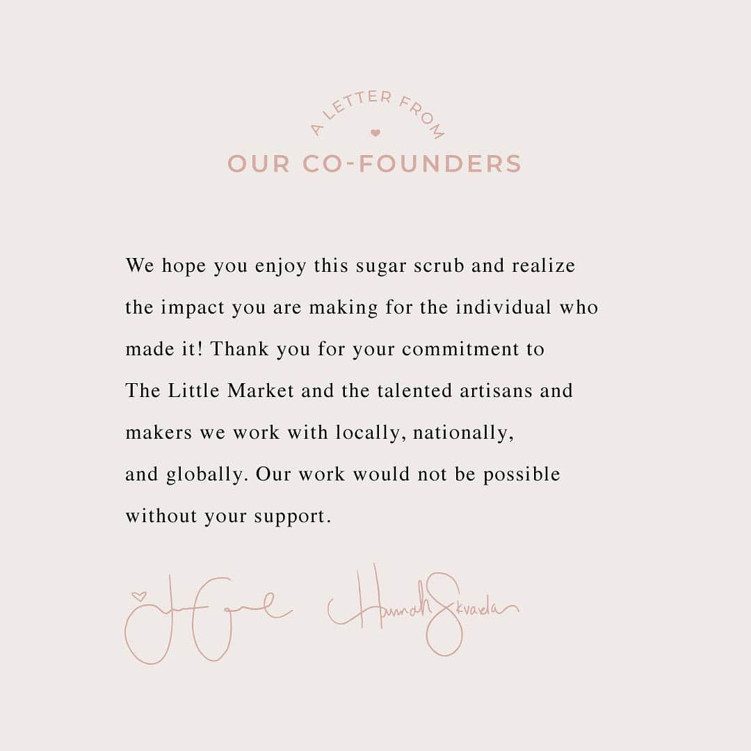 The Little Marketさんのインスタグラム写真 - (The Little MarketInstagram)「A Letter From our Co-Founders • Our most-loved sugar scrubs are back and are now made in-house through The Little Market Pilot Program. Swipe to learn more. Link in bio to shop.」2月17日 10時25分 - thelittlemarket