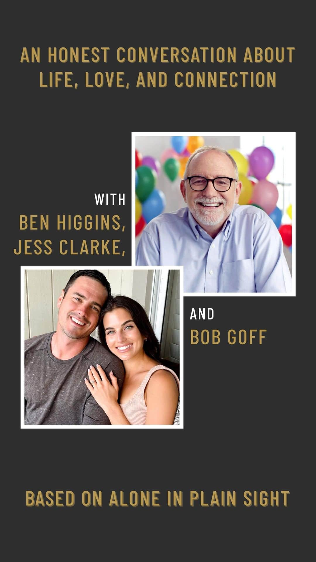 ベン・ヒギンズのインスタグラム：「I’m really excited to share this conversation with you all! @jessclarke_ and I had the honor of sitting down with our good friend @bobgoff to discuss life, love, & connection based on my new book, Alone in Plain Sight.  Pop some popcorn, pour a glass of wine (or @generous_coffee_), tune in now or save it and watch later. We’d love to hear your takeaways in the comments below and *bonus points* if you answer Bob's question, "when was the last time you were embarrassed?" #AloneinPlainSight」