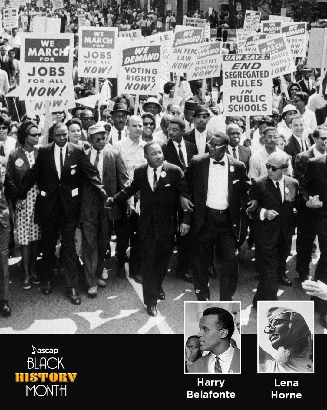 ASCAPさんのインスタグラム写真 - (ASCAPInstagram)「The 1963 March on Washington was co-led by ASCAP member Martin Luther King Jr., who delivered his iconic “I Have a Dream” speech at the Lincoln Memorial. Organized as a rally for jobs and freedom for Black Americans, this historic march was a key event of the Civil Rights Movement.   ASCAP legends & activists Harry Belafonte, Lena Horne and Odetta all spoke or performed at the March on Washington, using their platforms to advocate for racial justice for Blacks. #BlackHistoryMonth」2月17日 5時16分 - ascap