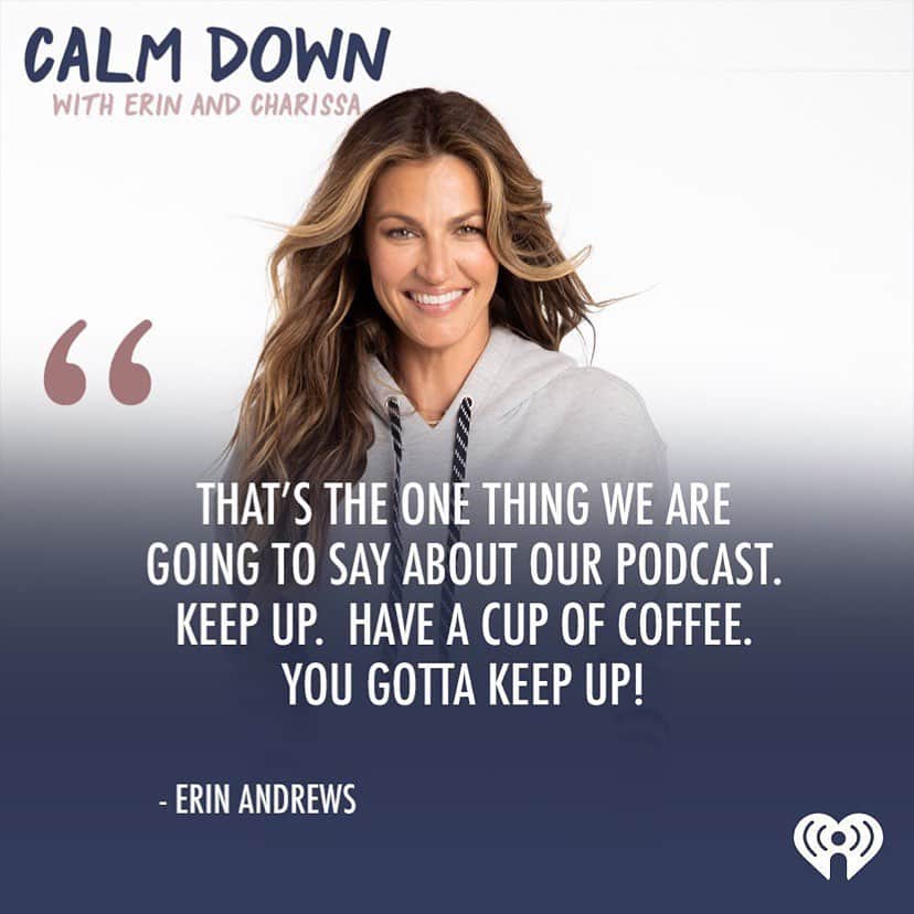 エリン・アンドリューズのインスタグラム：「☕️☕️☕️ @calmdownpodcast Repost from @calmdownpodcast • Rule #1 for our Calm Down fans from @erinandrews!   Calm Down with Erin and Charissa launches tomorrow with special guest, @kevinhart4real!   Hit the link in our bio to subscribe! @charissajthompson   #CoffeeNeeded #CalmDown #KeepUp」