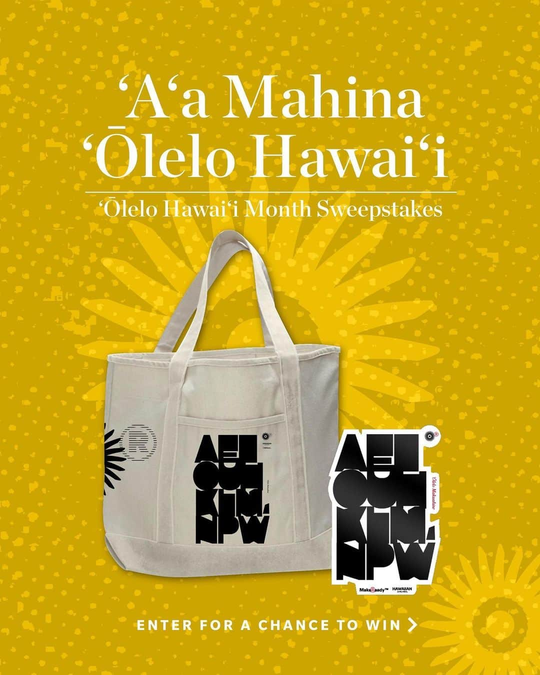 ハワイアン航空さんのインスタグラム写真 - (ハワイアン航空Instagram)「✨Winners notified and confirmed, as of 2/23✨ Itʻs once again time for the sentence of the week! We hope you are enjoying all that we are sharing. The Sentence of the Week is, "Ua ʻā ka mīkini hoʻomaloʻo." Swipe left to see one of our employees saying the sentence!  You'll also be able to enter for a chance to win a special item from our ‘Ōlelo Hawai‘i Collection designed by Keola Naka’ahiki Rapozo© (@cakezinni @makereadytm) by following the steps below:  💛 Follow @hawaiianairlines 💛 Like this post 💛 Tag a friend who’d like to learn ‘ōlelo Hawai‘i too in the comments below OR post a video of you reciting this week’s sentence and tag @HawaiianAirlines, #OleloHawaiiMonth & #Sweepstakes in the caption.   If posting a video, please make sure that your profile is public and your video is an in-feed post (not a story!) ____________________________________________  ✨ʻAʻA ✨ Ua hiki hou maila ka wā o ka Māmala ʻŌlelo o ka Pule. Manaʻolana mākou i ko ʻoukou nanea ʻana i kā mākou mau mea e kaʻana like aku nei. ʻO ka Māmala ʻŌlelo o ka Pule ʻo ia hoʻi "Ua ʻā ka mīkini hoʻomaloʻo." Pale i ke kiʻi i ka hema a e ʻike i ke ʻano o ka hoʻopuka ʻana a kekahi limahana o mākou!  E ʻaʻa i ka ʻōlelo Hawaiʻi ʻana a e komo kou inoa e loaʻa mai ai he makana Mahina ʻŌlelo Hawaiʻi i hakulau pū ʻia me Keola Nakaʻahiki Rapozo©. Penei e ʻaʻa ai:   💛 Hahai iā @HawaiianAirlines 💛 E “like” i kēia kau ʻana 💛 Hoʻopā aku i kekahi hoa i hoihoi i ke aʻo i ka ʻōlelo Hawaiʻi ma kahi e waiho manaʻo ai A I ʻOLE e hoʻouka i kekahi wikiō ou e hoʻopuka ana i ka māmala ʻōlelo a e hoʻopā aku iā @hawaiianairlines, #OleloHawaiiMonth #Sweepstakes.   Ke hoʻouka ʻia kou wikiō, e hōʻoia i ka laha o ia wikiō i ka lehulehu a e hoʻouka pololei ʻia i kou “feed,” (ʻaʻole ma ka “story”!) ________________________________________________  #MakeReady #Ohaha #TheFutureLooksBright No purchase necessary. Open to 50 US/DC, 18+/age of maj. Entry Period Ends 2/19 11:59 pm HST. Rules: HawaiianAirlines.com/OfficialRules.」2月17日 8時04分 - hawaiianairlines