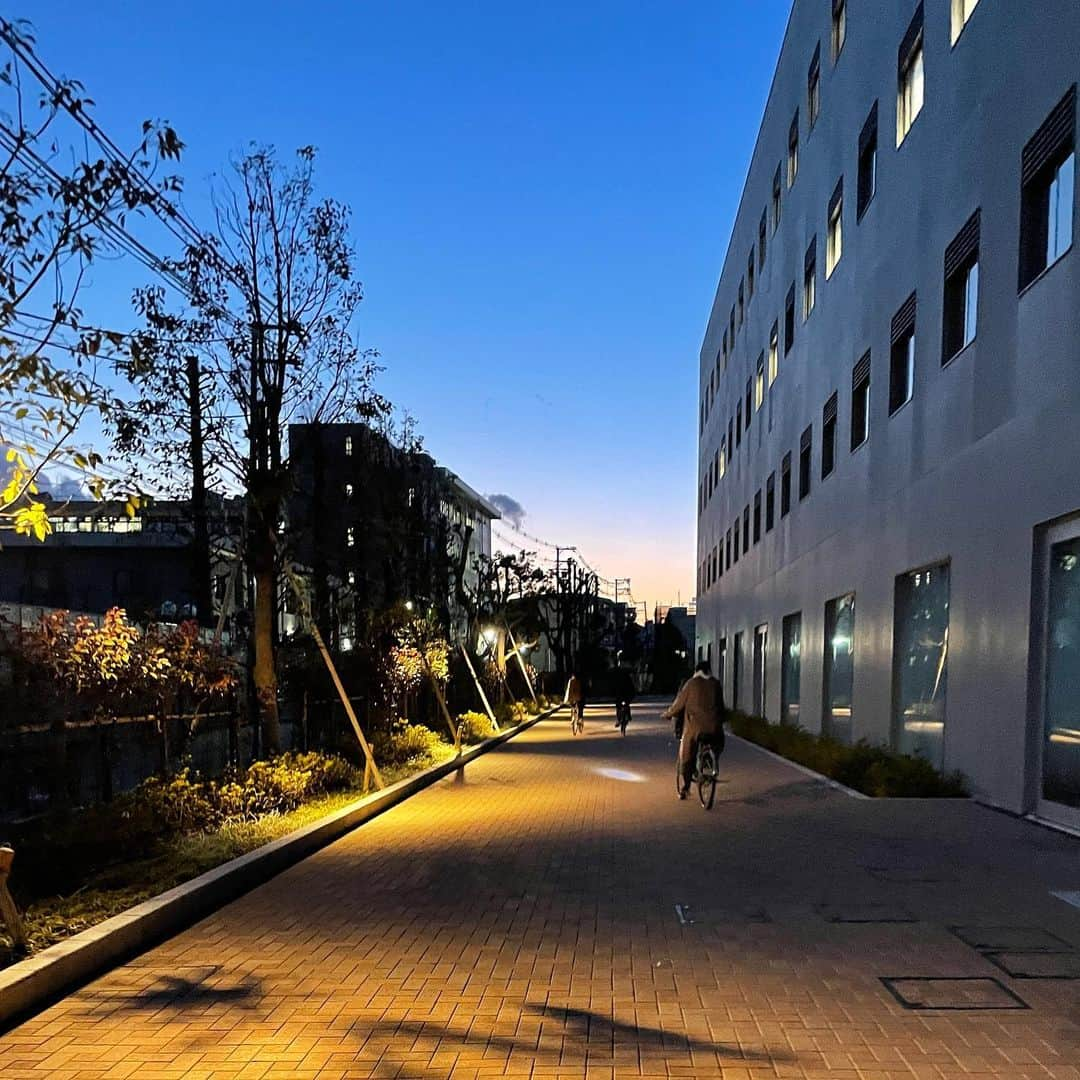 近畿大学総務部広報室のインスタグラム：「From bicycle parking lot to the gate. Students are rushing home. #now #campus  #kindaiuniversity  #nofilterneeded   #寒空 #自転車置き場 から #今空」