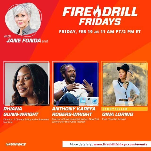 ジェーン・フォンダさんのインスタグラム写真 - (ジェーン・フォンダInstagram)「Repost from @firedrillfriday • This Friday, @JaneFonda and @GreenpeaceUSA will be joined by representatives from the Green New Deal Network, Rhiana Gunn-Wright, and Anthony Karefa Rogers-Wright. Plus, this week's frontline storyteller @ginastarlight!   We're pushing President Biden to make the #THRIVE Agenda his guiding framework for economic recovery. RSVP at the link in our bio! #TimeToTHRIVE」2月17日 10時47分 - janefonda