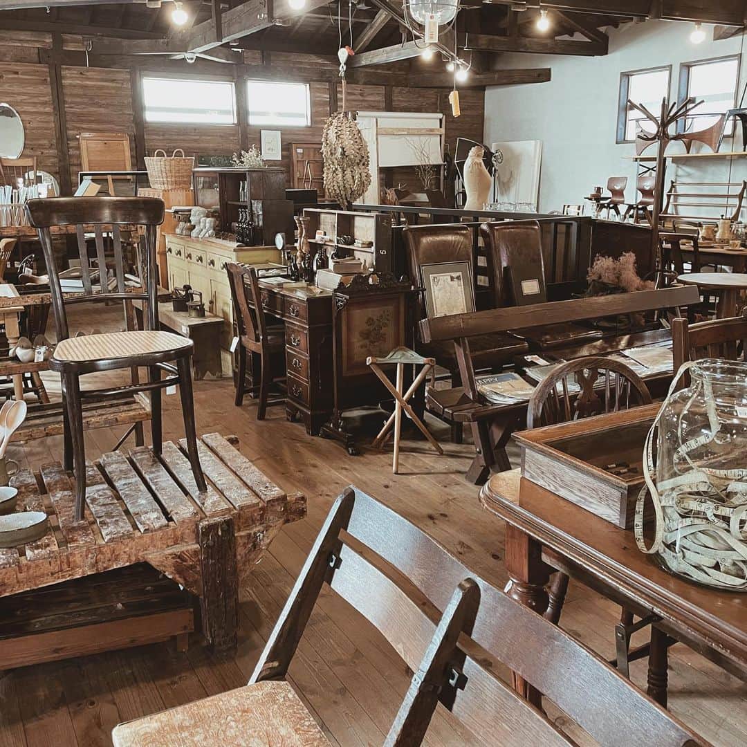yuiのインスタグラム：「fav antique shop🪞 先日シャビーさんへ。アンティークショップもあちこち巡りたいけど、なかなか時間が取れないので、娘が寝てから夜な夜ないろんなお店のオンラインショップとにらめっこしてて、寝不足🥱笑 アンティークはご縁だからタイミングも難しい... ゆっくり集めたいな🪞」