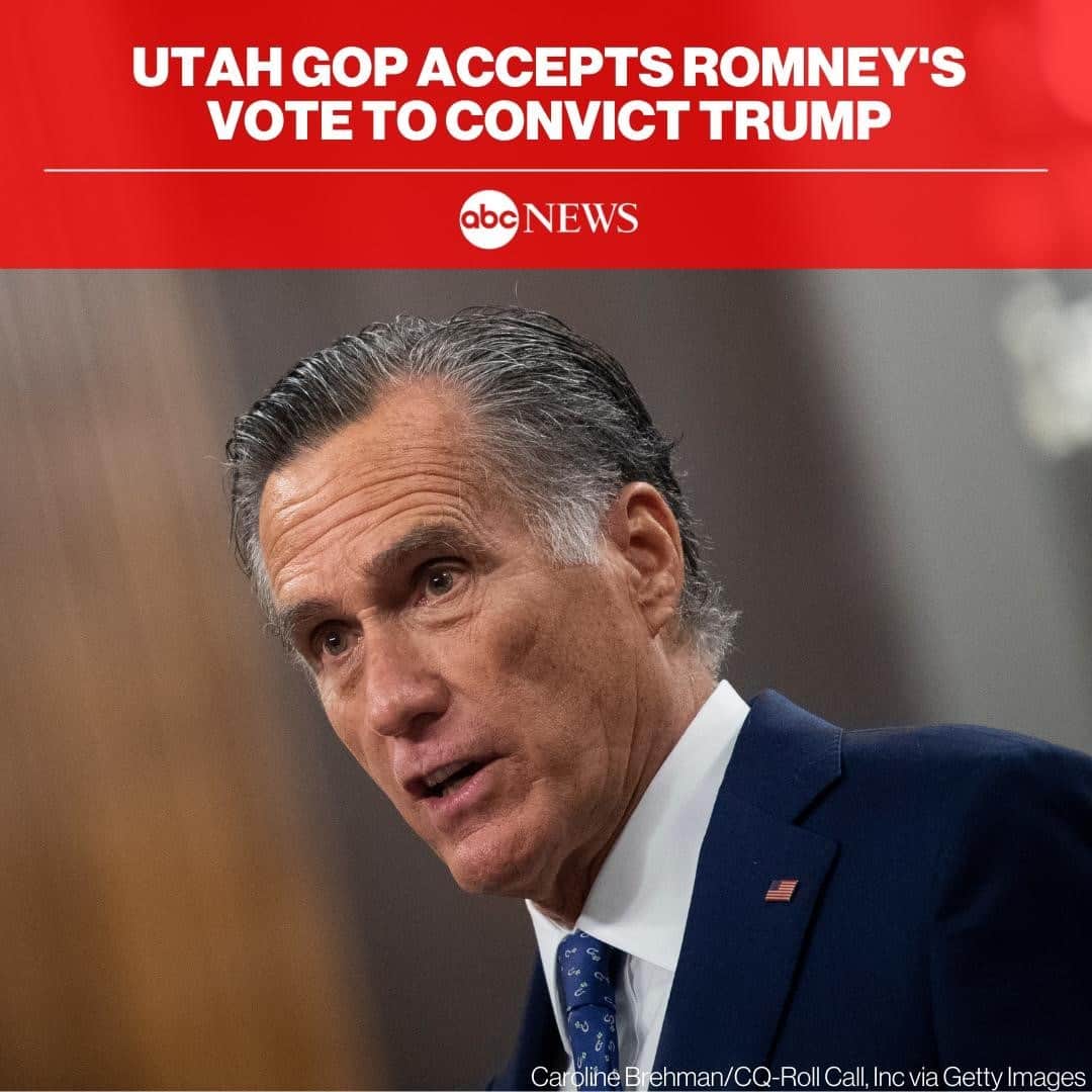 ABC Newsさんのインスタグラム写真 - (ABC NewsInstagram)「The Utah Republican Party has released a statement accepting the votes cast by Sens. Mitt Romney and Mike Lee at last week's impeachment trial of former Pres. Trump, unlike other GOP state parties that have censured fellow Republicans for voting to convict.⁠ ⁠ The statement called disagreement in the party "natural and healthy" based on principles. MORE AT LINK IN BIO.」2月17日 15時02分 - abcnews