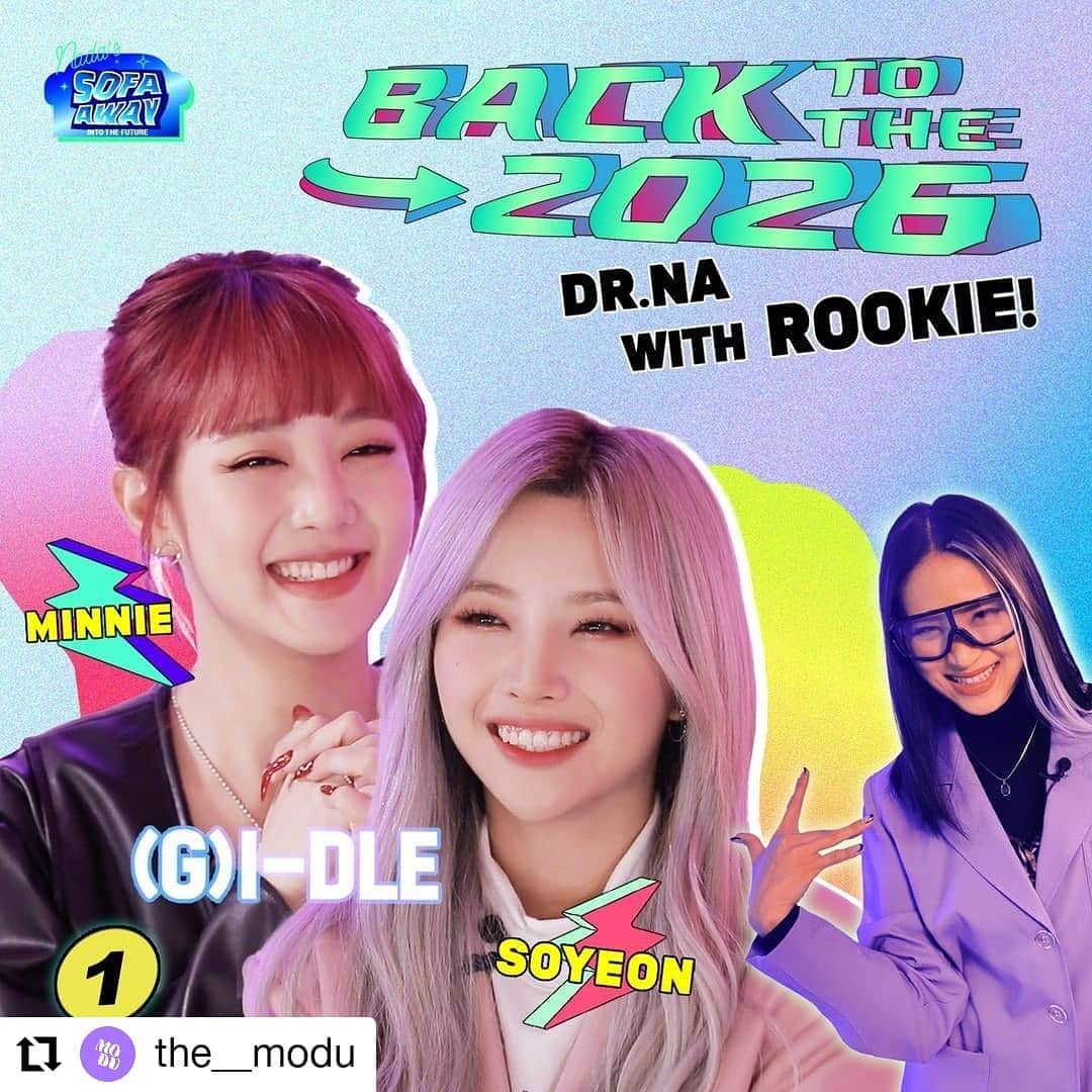 (G)I-DLEさんのインスタグラム写真 - ((G)I-DLEInstagram)「#Repost @the__modu • • • • • • ⠀ [EP.3] 5년 후 #미래로 간 나다! 🚀 빌보드 차트 1위의 월드스타가 된 (G)I-DLE! 2026년, 아이들에게 무슨 일이 일어난 걸까?! ⠀ 프로필 링크타고 본편 보러 가자! ➰🙆 ⠀ 매주 수요일 오후 6시 <소파어웨이>와 함께해요!💜」2月17日 18時05分 - official_g_i_dle