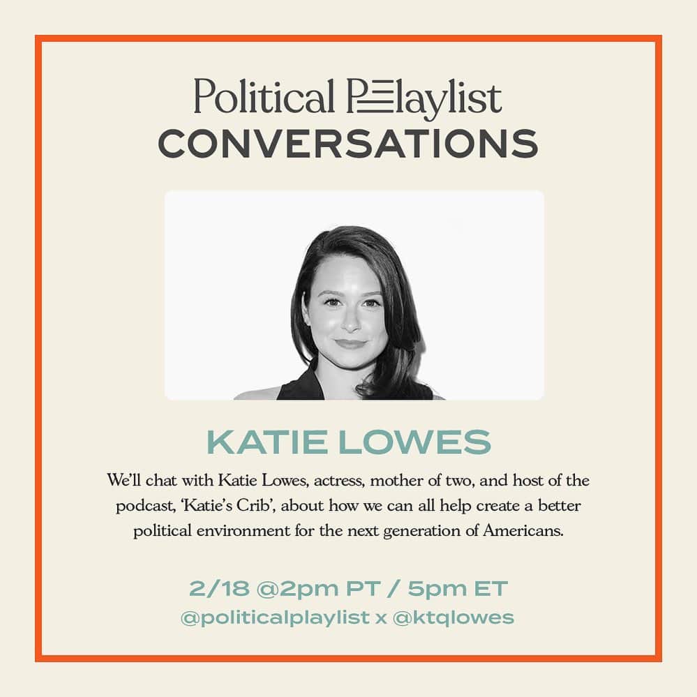 ケイティ・ロウズのインスタグラム：「so excited to be chatting with my gal @amuskygoldwyn, co-founder of the nonpartisan platform, @politicalplaylist about how we can create a better political future for our children and our children’s children!   Political Playlist educates you about young politicians in Washington, most of whom don’t get much national attention, but who hold our future in their hands.   Join us for the chat tomorrow @2pm PT/5pm ET and head to their website to start getting informed!」