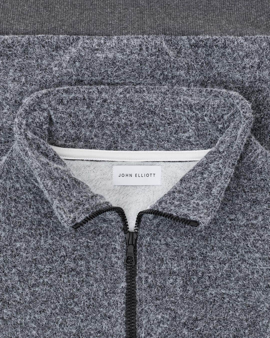 ジョン エリオットのインスタグラム：「Fur Terry Photo Dump - One of our most interesting custom developments to date. The fabric is made in Japan. With a special knitting technique, hairs of faux-fur yarn, utilized on the back of the fleece, are pulled through the face, bringing out a unique texture. Each piece is constructed and finished in Los Angeles. Available tomorrow in Charcoal and Wheat across Half Zip, LA Sweatpant, and Game Short silhouettes. Which style are you grabbing?」