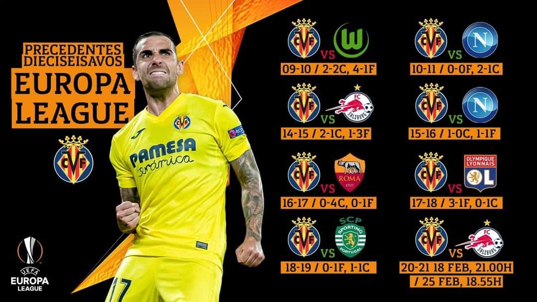 ビジャレアルCFのインスタグラム：「¡Así han sido nuestras 7️⃣ participaciones anteriores en los dieciseisavos de final de la @europaleague 🏆!  ¡Afrontamos nuevo desafío ante el @fcredbullsalzburg 🇦🇹!  #futbol #soccer #football #submarino #europaleague #UEL」