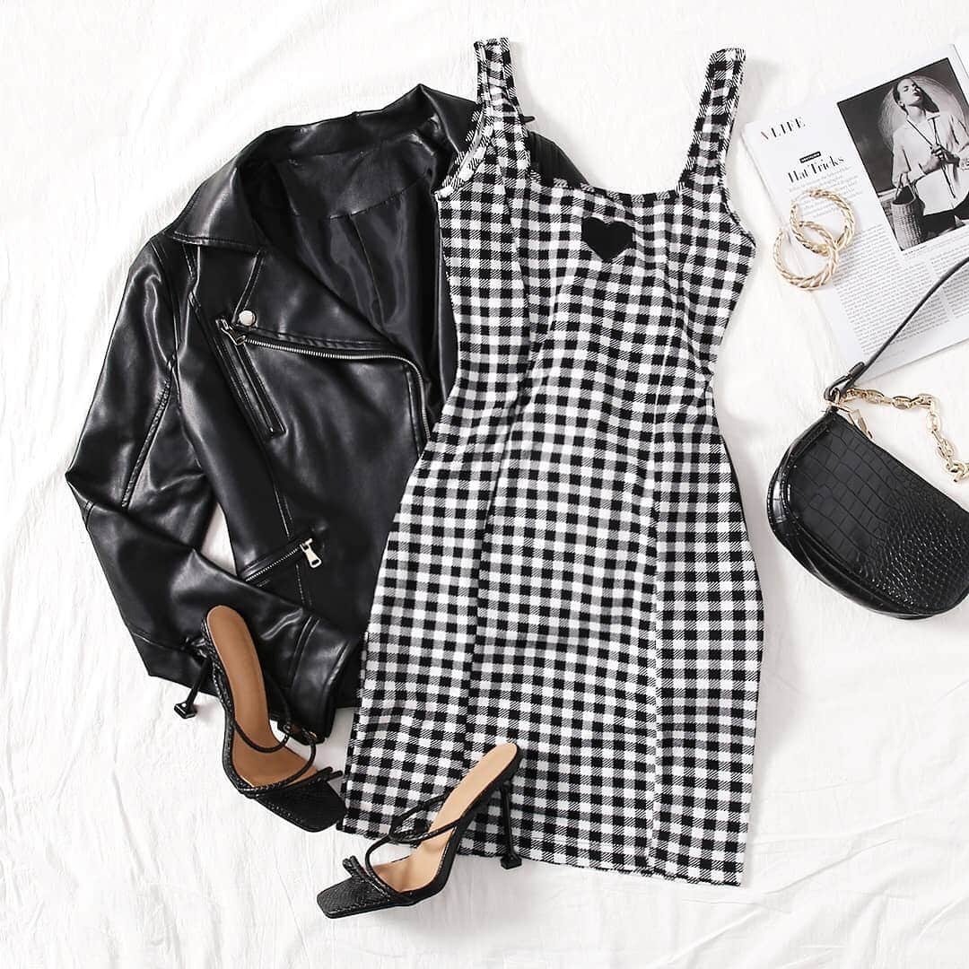 SHEINのインスタグラム：「#OOTD goals! 🖤⚡  Shop Item #: 1965756, 1988313, 1944267  #SHEINgals #SHEINstyle #SHEINSS21 #leatherfashion」