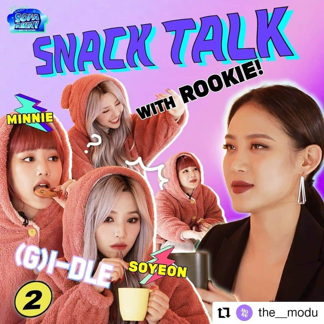 (G)I-DLEさんのインスタグラム写真 - ((G)I-DLEInstagram)「#Repost @the__modu • • • • • • [EP.3] 간식 먹방부터 초절정 귀염 뽀짝 랩배틀까지! 네버랜드 잇몸 만개 준비 완료! 🥰  프로필 링크타고 본편 보러 가자! ➰🙆  매주 수요일 오후 6시 <소파어웨이>와 함께해요!💜」2月17日 21時20分 - official_g_i_dle