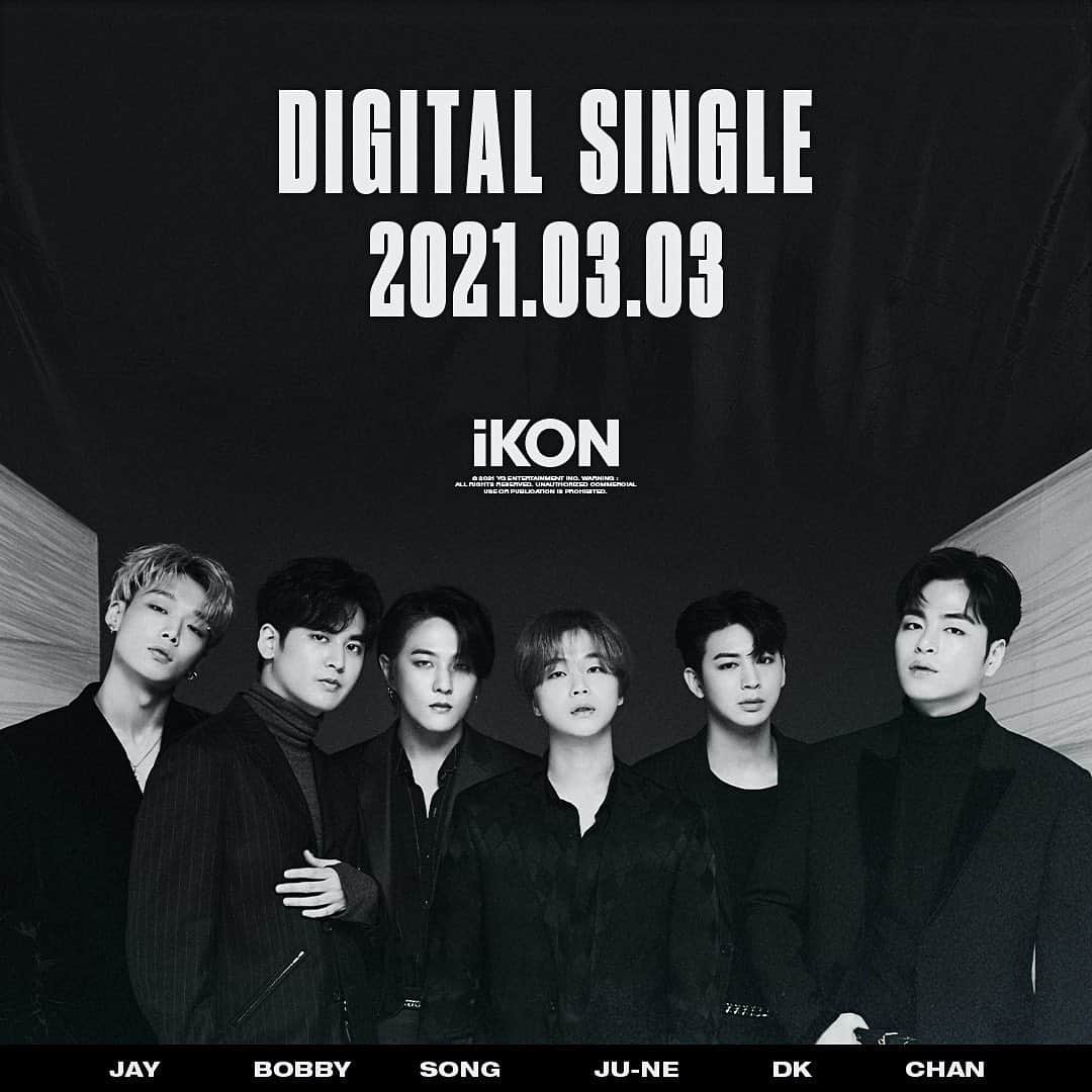 のインスタグラム：「iKON DIGITAL SINGLE RELEASE POSTER  #iKON #아이콘 #DIGITAL_SINGLE #RELEASE #20210303 #YG」