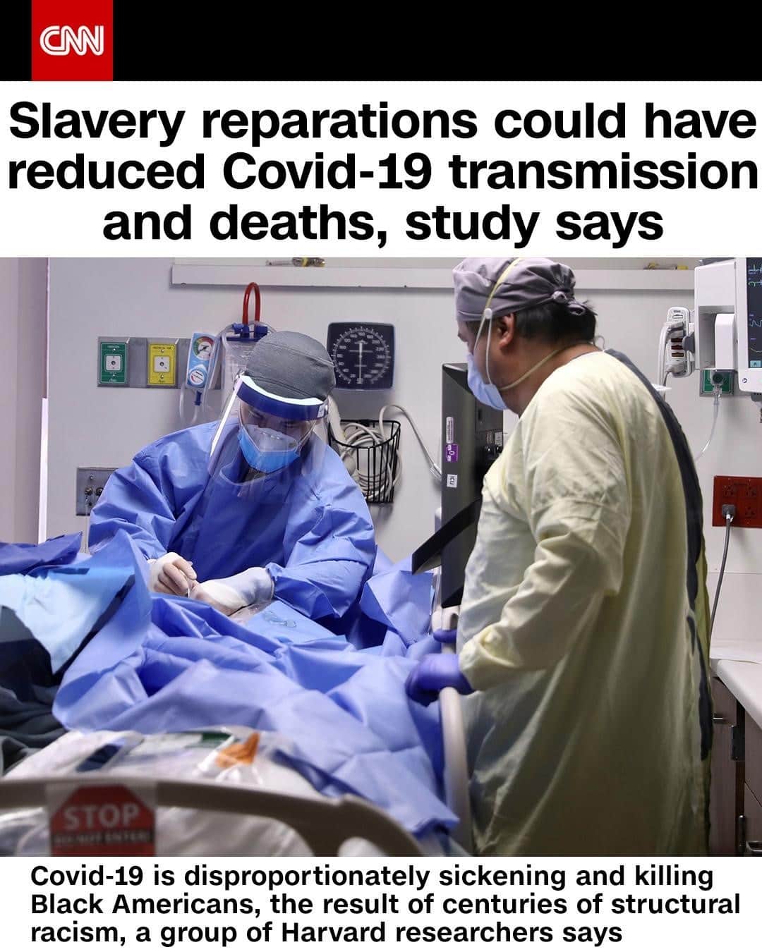 CNNさんのインスタグラム写真 - (CNNInstagram)「If the US had paid reparations to the descendants of Black Americans who were enslaved, the risk of severe illness and death from Covid-19 would be far lower, according to a new, peer-reviewed study by Harvard researchers. The group, from Harvard Medical School and the Lancet Commission on Reparations and Redistributive Justice, examined how reparation payments made before the pandemic would have affected Louisiana, a state that remains segregated in parts, and found that the payments could have reduced coronavirus transmission in the state anywhere between 31% to 68%. Black Americans and other groups, including Hispanic and Native American people, are as much as four times more likely to be hospitalized with the virus than White Americans, data from the US Centers for Disease Control and Prevention shows. Tap the link in our bio to learn more.⁠ ⁠ (📸: Xinhua via Getty Images)」2月18日 1時02分 - cnn