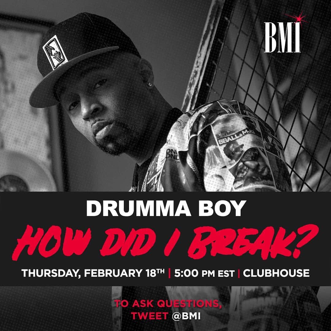 Broadcast Music, Inc.のインスタグラム：「Get ready! We’re talking to @DrummaBoyFresh about his musical journey and unique background. Drop your questions below! #BMIHDIB #DrummaBoy」