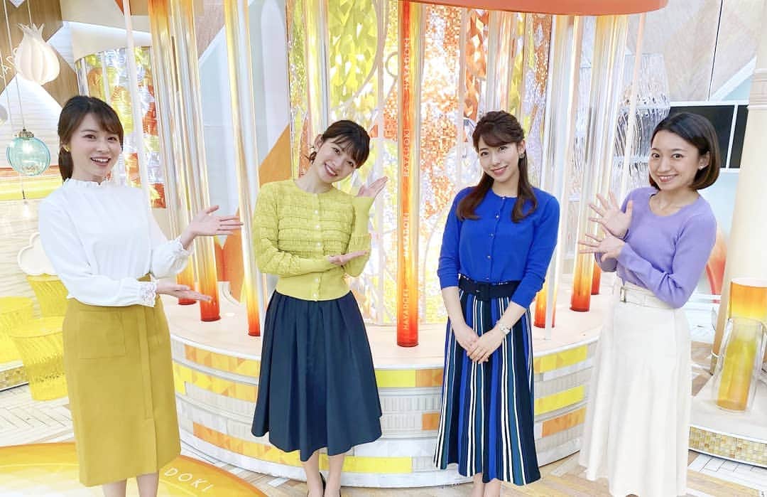 TBS「はやドキ！」のインスタグラム：「水曜日のメンバーにお邪魔しました！﻿ ﻿ 池田さんとは、はじめまして😊🙏﻿ お天気のコーナーをご一緒させていただけたのは新鮮でした♪﻿ ﻿ 玲奈ちゃんと里菜ちゃんにも久しぶりに会えたので嬉しかった😆✨﻿ ﻿ ﻿ 朝の生放送の緊張感だけではなくて女子会のような楽しさもあり、ほっこりした朝でした❤️﻿ ﻿ 小野寺﻿ ﻿ ﻿ #皆川玲奈﻿ #山本里菜﻿ #小野寺結衣﻿ #アナウンサー﻿ #池田沙耶香﻿ #気象予報士﻿ #はやドキ﻿ #tbs﻿ ﻿」