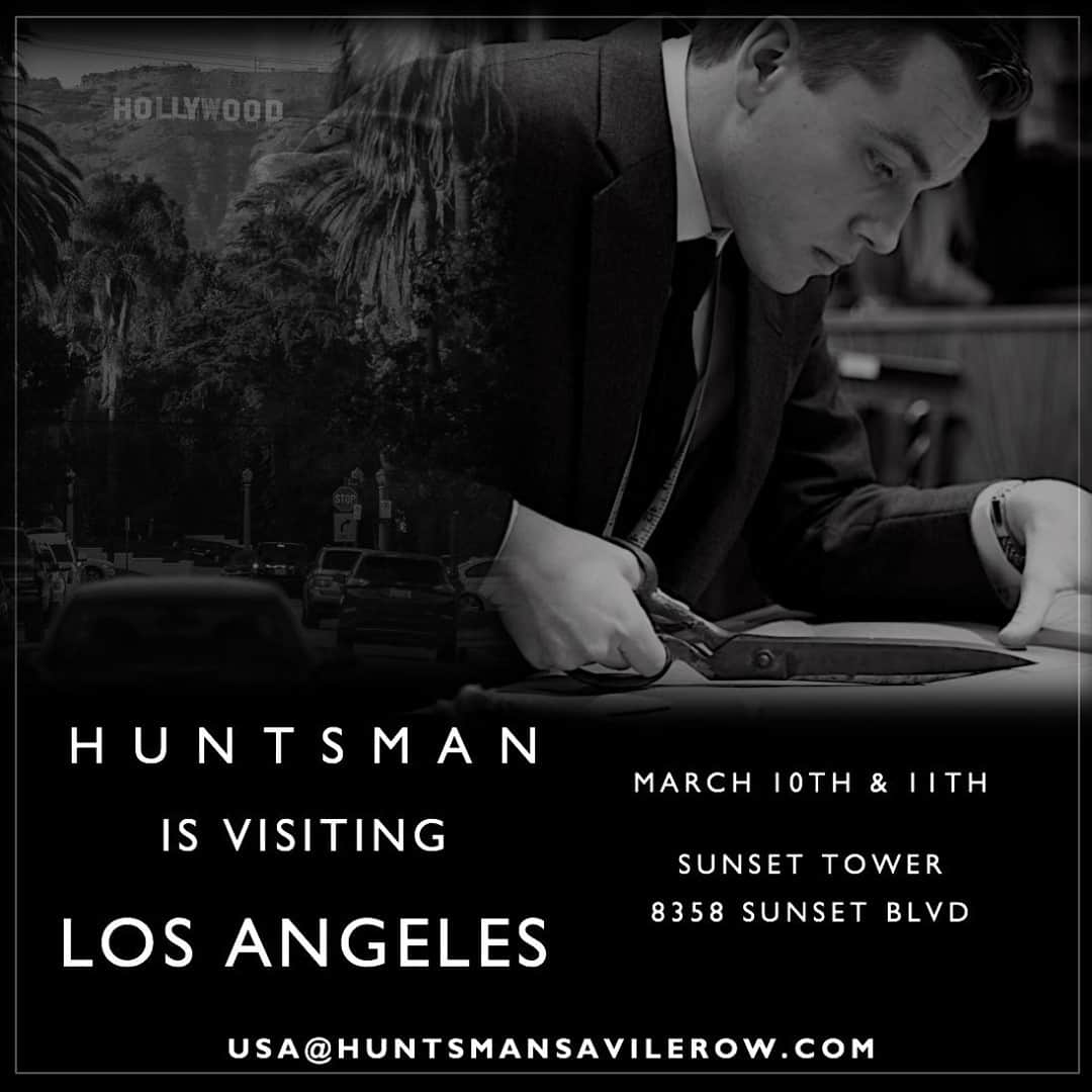 ハンツマンさんのインスタグラム写真 - (ハンツマンInstagram)「Huntsman is visiting Los Angeles on the 10th & 11th Of March. Email usa@huntsmansavilerow.com to make an appointment with Ed and Ralph and enjoy the finest Savile Row tailoring, or visit http://ow.ly/LgIi50DoPtx for our full dates and schedule.  #Huntsman #HuntsmanUSA #HuntsmanW57th #CustomSuits #CustomMade #CustomTailoring #LosAngeles #TrunkShow  #Bespoke #BespokeTailoring #SavileRow #HuntsmanSavileRow  #Menswear #Businesswear #Suiting #LuxuryMenswear #Concierge #MensStyle #BritishTailoring」2月18日 2時05分 - huntsmansavilerow