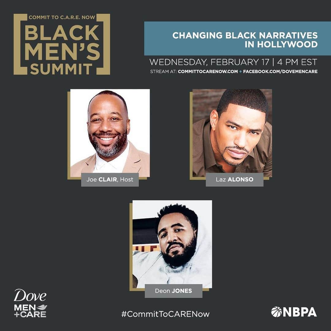 ラズ・アロンソのインスタグラム：「Hey beautiful people! Join me today at 4pm at the @dovemencare #CommitToCARENow panel hosted by @joeclair .  We will get up close & personal at this #blackmenssummit event for #BlackHistoryMonth . Link in my IG bio & to join on FB it’s www.facebook.com/dovemencare」
