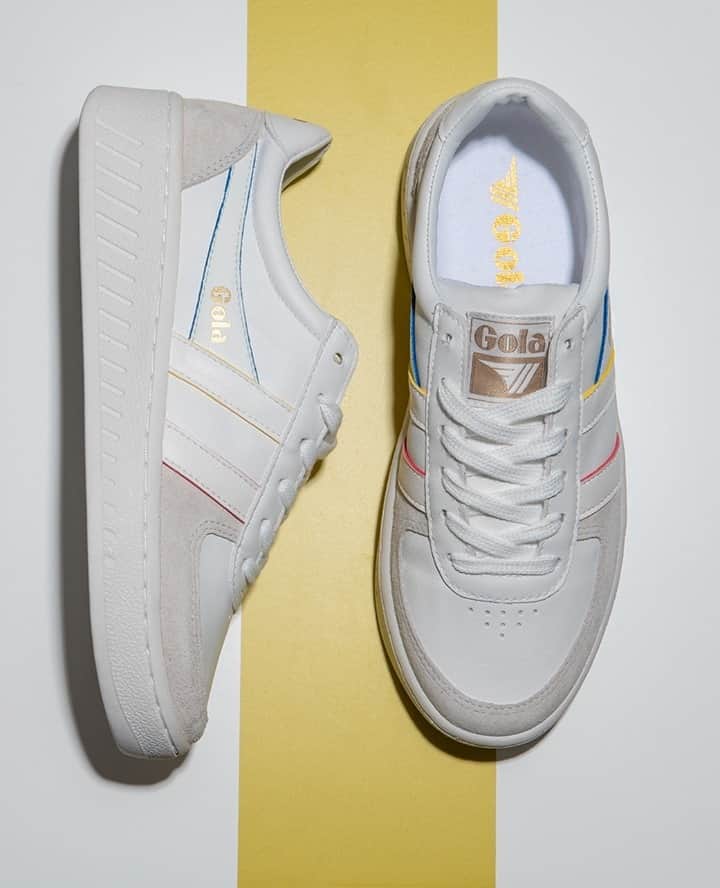 ゴーラのインスタグラム：「👏 NEW SEASON ALERT 👏⁠ ⁠ All white trainers with a spring inspired twist ⁠ ⁠ Style - Grandslam Prime」