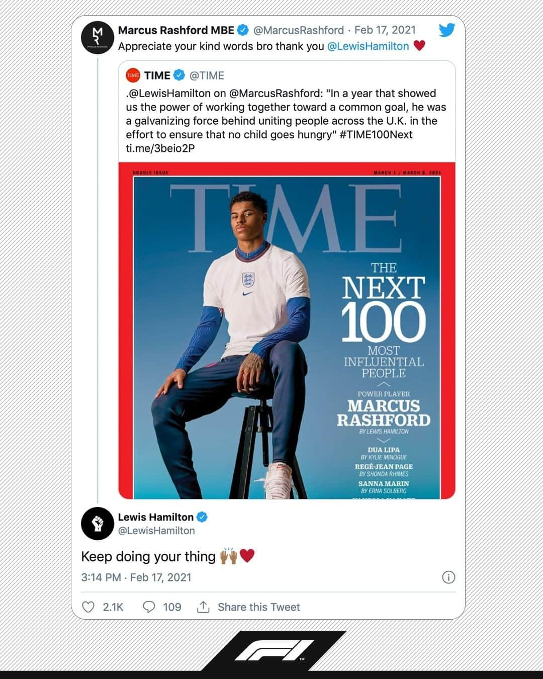 F1さんのインスタグラム写真 - (F1Instagram)「Some special words from @lewishamilton for @marcusrashford after the Man Utd and England player's work battling child food poverty in the UK 👊  #F1 #Formula1 #LewisHamilton #MarcusRashford @time」2月18日 2時37分 - f1