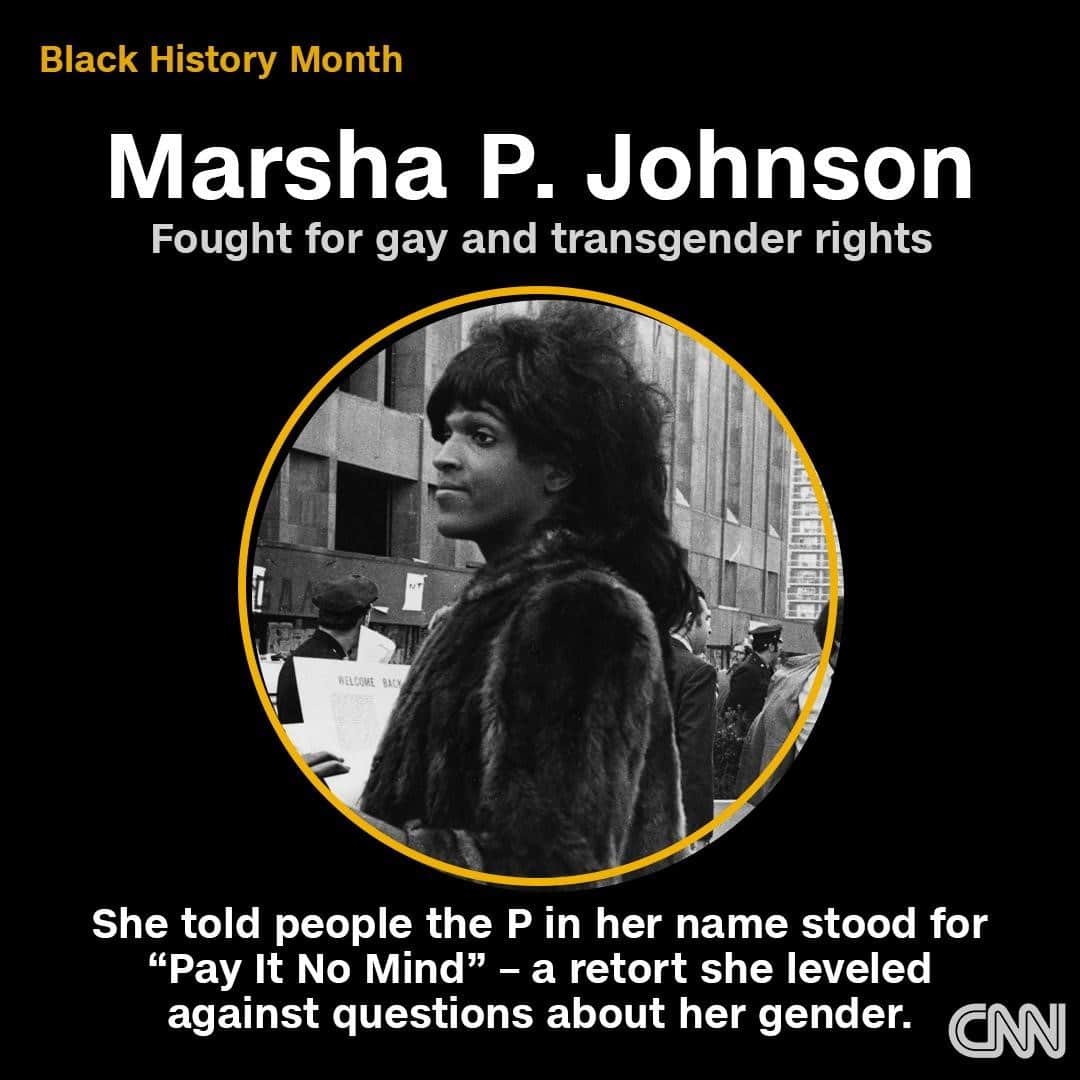 CNNさんのインスタグラム写真 - (CNNInstagram)「The late Marsha P. Johnson is celebrated today as a veteran of the Stonewall Inn protests, a transgender activist and a pivotal figure in the gay liberation movement. In 1969, when police raided Stonewall Inn, a gay bar in New York, Johnson was said to be among the first to resist. The next year, she marched in the city’s first Gay Pride demonstration.⁠ ⁠ Johnson is one of the courageous Black Americans we are honoring during Black History Month. Tap the link in our bio to learn more about other Black Americans who changed history.⁠ ⁠ (📸: Diana Davies-NYPL/Reuters)」2月18日 3時02分 - cnn