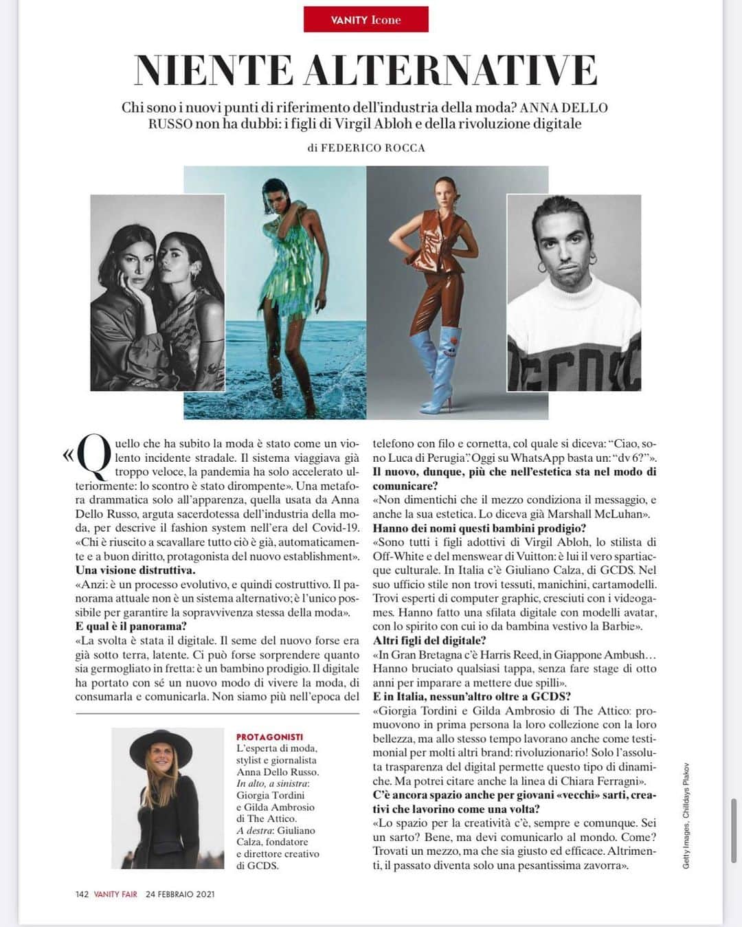 アンナ・デッロ・ルッソのインスタグラム：「Today on @vanityfairitalia by @rockerfreddy 🖌 about  the new Italian fashion establishment 🇮🇹💚🤍❤️ @marchettisimone 🙏」