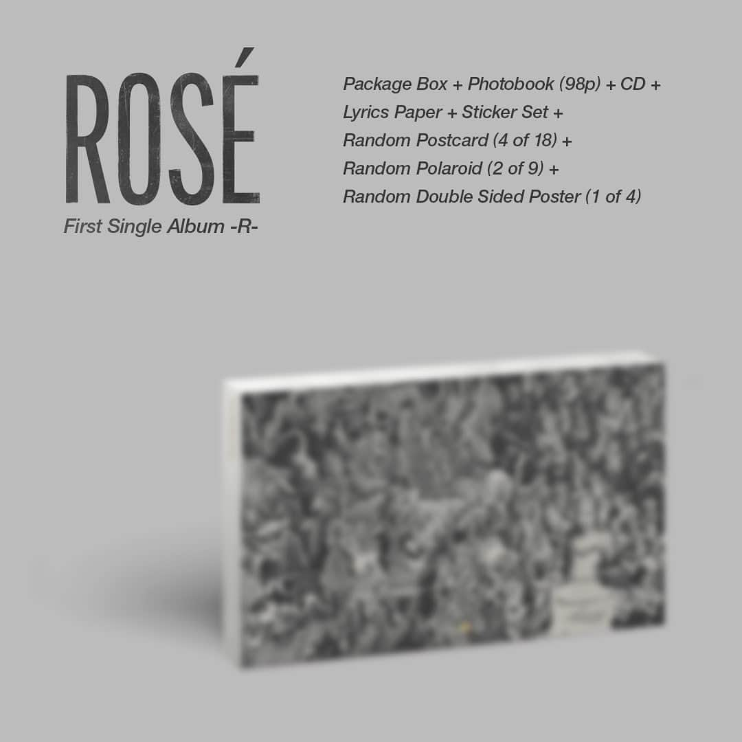 BLACKPINKさんのインスタグラム写真 - (BLACKPINKInstagram)「ROSÉ FIRST SINGLE ALBUM -R- 💿  ===  Release date // MAR. 16 (Tue) Pre-order // MAR.4 2pm ~ MAR. 15   Official album includes:  - Package Box - Photobook (98p) - CD - Lyrics Paper - Sticker Set - Random Polaroid (2 of 9) - Random Postcard (4 of 18)  - Random Double-sided Poster (1 of 4)  - VIBE GIFT CARD 1 month free streaming voucher (random)  ==  #ROSÉ #로제 #BLACKPINK #블랙핑크 #FirstSingleAlbum #R #20210312 #ONLINERELEASE #20210316 #OFFLINERELEASE #YG」3月4日 17時12分 - blackpinkofficial