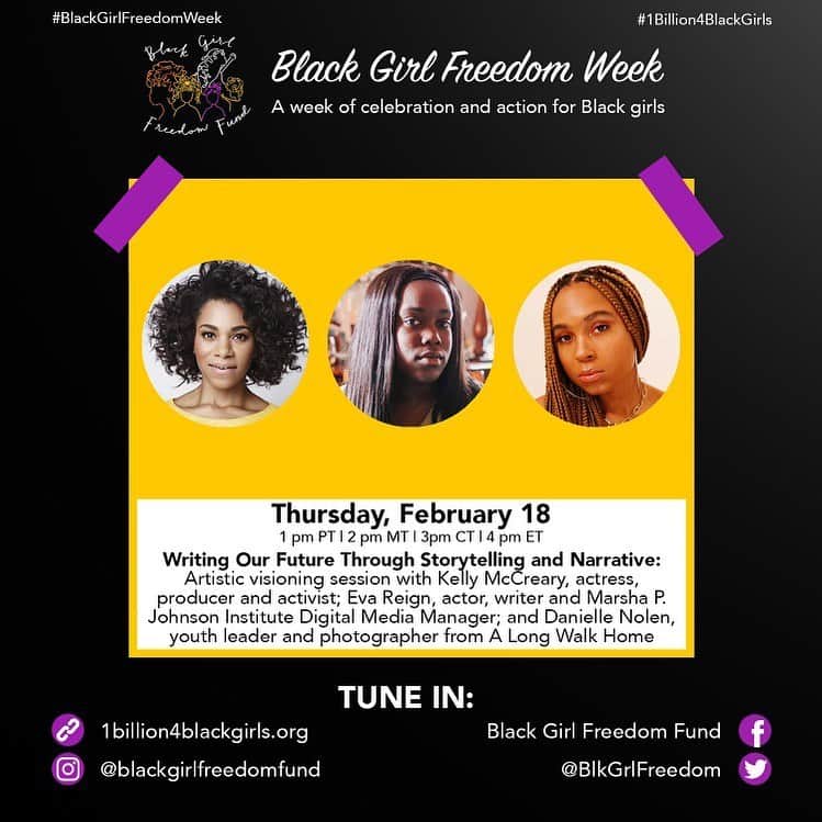 Kelly McCrearyのインスタグラム：「I got next! Tomorrow, I will be in conversation with some young women who really inspire me, Danielle Nolen and Eva Reign. We’ll discuss their artistry and the power of storytelling when it comes to imagining the futures of black girls. I CANNOT WAIT!! Join us!!! #1billion4blackgirls #blackgirlmagic #blackgirlfreedomweek」