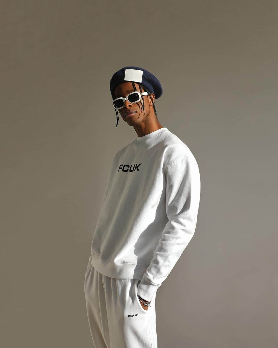フレンチコネクションのインスタグラム：「We didn't leave comfort in 2020. The FCUK unisex sweatshirt & dropped crotch joggers, as seen on @yannick_konan.  #fcuk @fcuk」