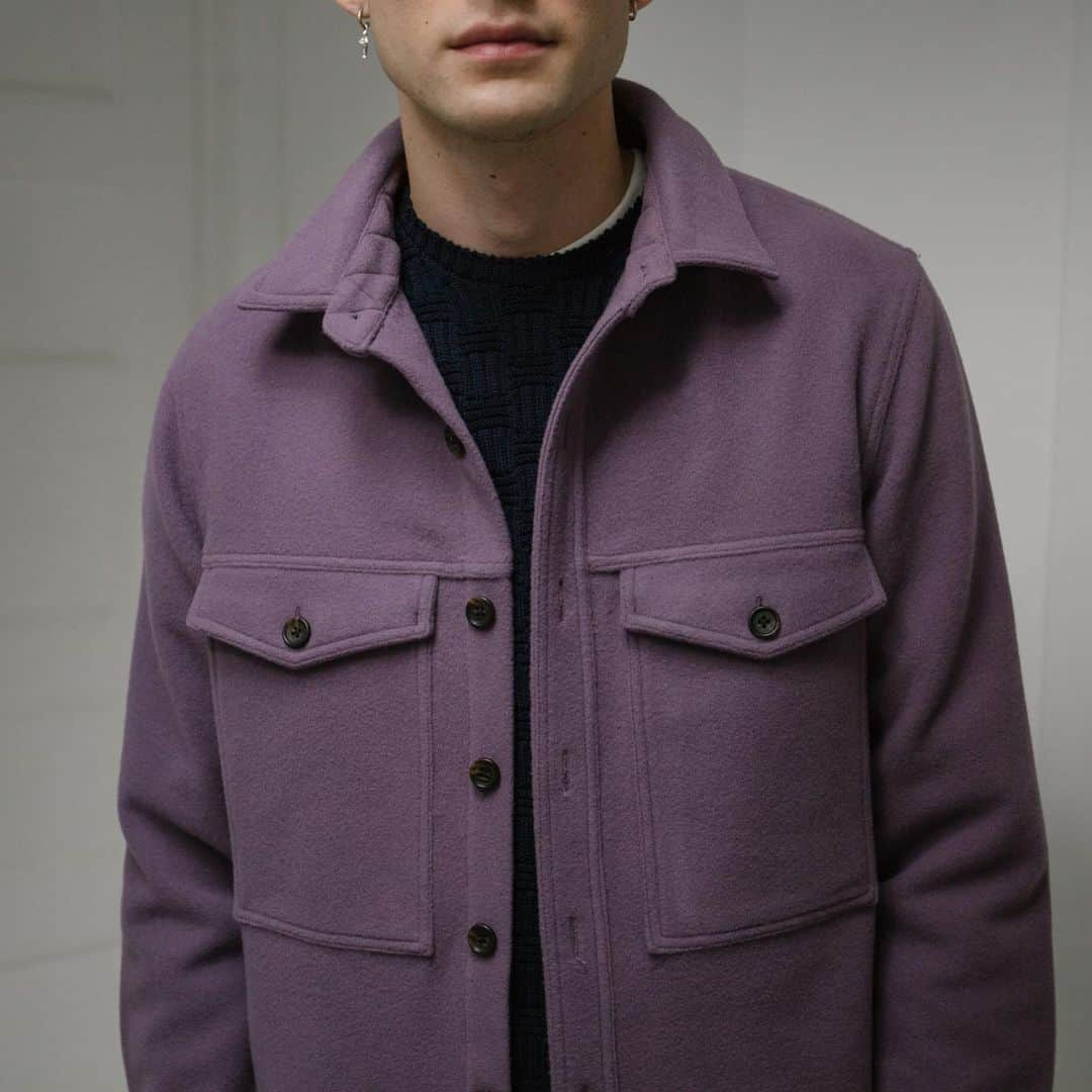 スティーブンアランのインスタグラム：「Almost sold out of the Double Pocket Shirt Jacket in Plum. Online and at our pop-up. #stevenalan」