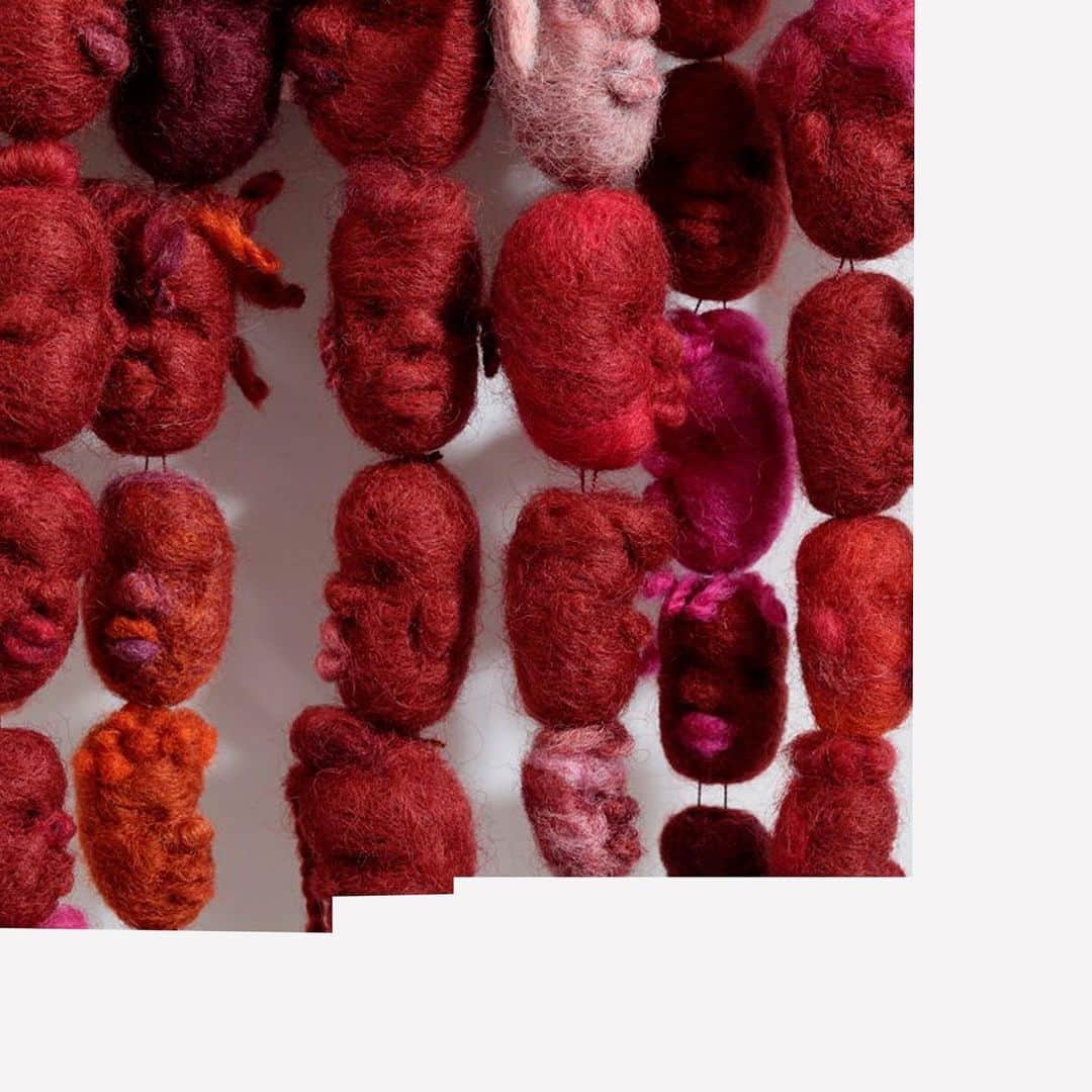 Grace Bonneyのインスタグラム：「“Your Banks are Red Honey Where the Moon Wanders” 2020. Wool, wood, cocoa butter soap, resin. Work by @nastassjaebony   Avery: First of all, I’m so inspired by you and your work and feel so lucky whenever we video chat from the studio. Who in your life first encouraged you to work with your hands and make art?  Nastassja: The feeling‘s definitely mutual :) But to answer your question, my mom was my art teacher before I ever stepped foot in a classroom or studio. Anyone close to me knows about or has seen my mom's portfolio of high school and college drawings. As a little girl, flipping through pieces of charcoal on paper of people and houses, I was experiencing my first museum without knowing it exactly. Sharing that moment with her, or drawing portraits of her in the kitchen while she cooked, has everything to do with why I’m an artist today. The practice of  using my hands in this creative way was planted and watered by my mother.」