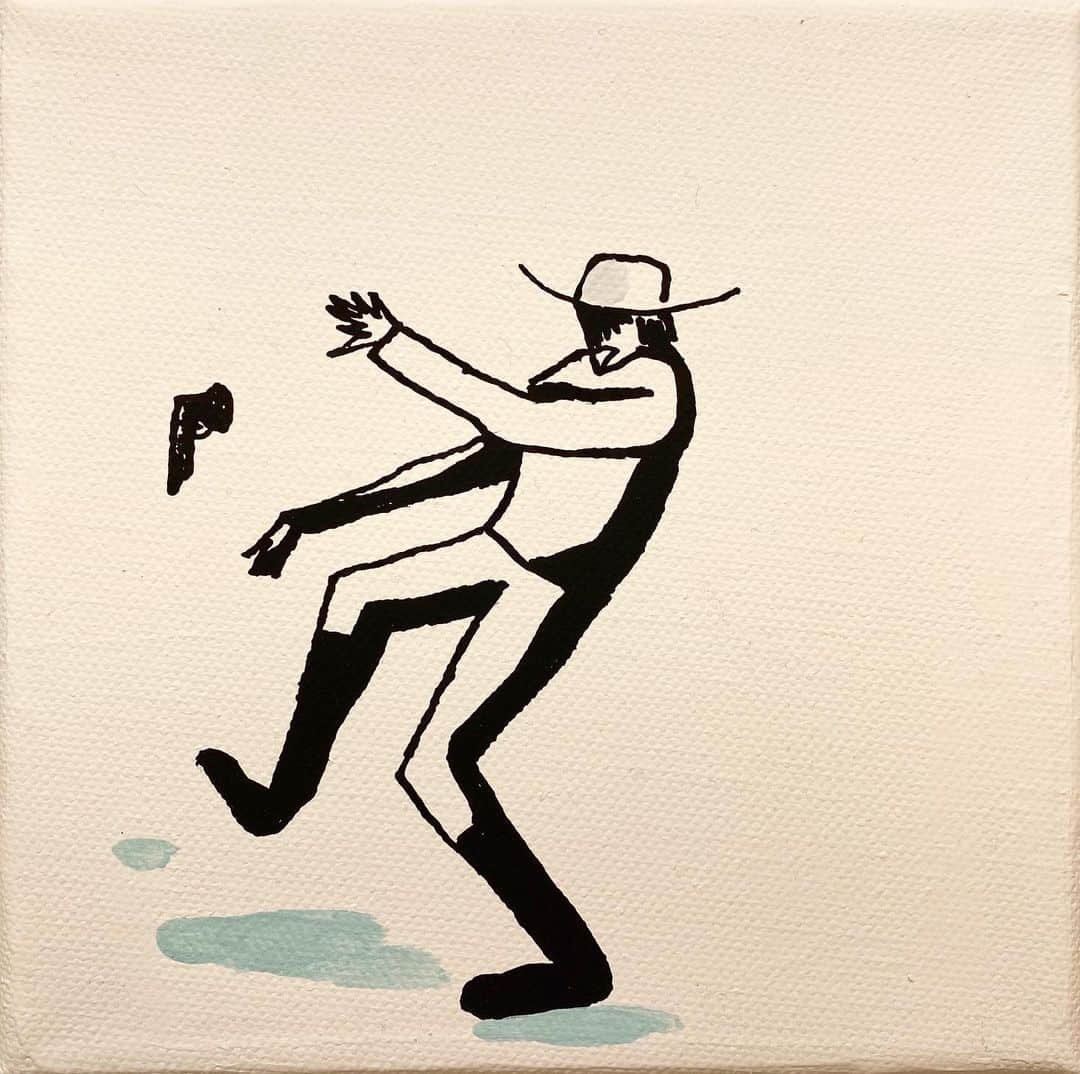 LiLi （矢野り々子）のインスタグラム：「Oops‼︎ 撃つ前に銃を落とす男  A man drops a gun before shooting.  lili 14yrs  old  #浅野忠信さんのくらはを聴きながら #art #artist #painting #drawing  #矢野り々子」