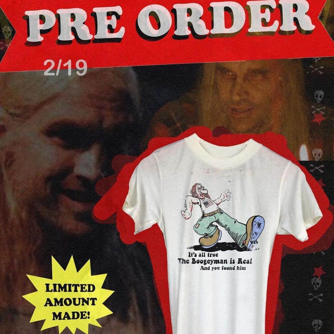 ロブ・ゾンビのインスタグラム：「The Boogeyman is real! Pre-order your shirt now at www.localboogeyman.com #houseof1000corpses #localboogeyman #robzombie」