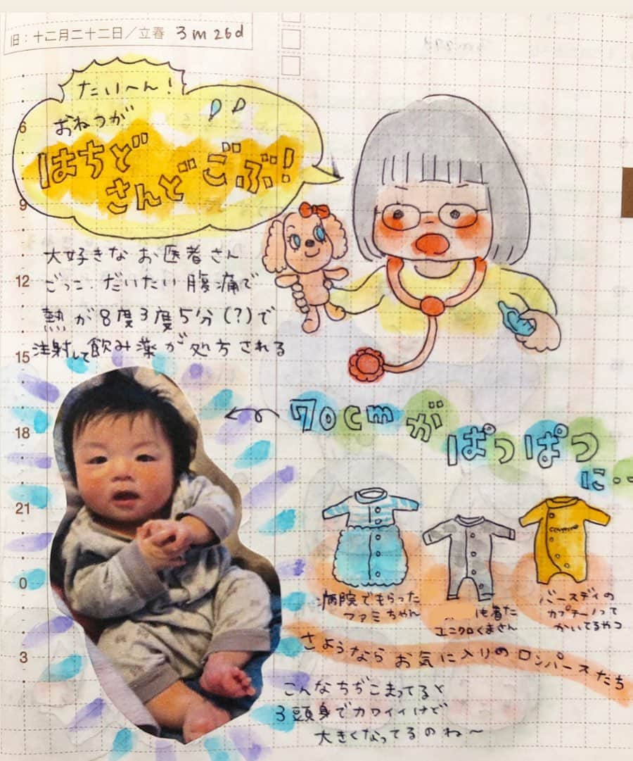 misaさんのインスタグラム写真 - (misaInstagram)「#ほぼ日 #ほぼ日手帳  #ほぼ日絵日記 #絵日記 #育児日記 #育児絵日記 #hobonichi  #イラスト #illust #クリーンカラー#babytime_japan #ベビタイム#ママチャンネル#ママポスト#lin_don_fashion#illustgram_mama#マイナビ子育て部#3m26d#生後3ヶ月#4歳」2月18日 21時04分 - m_hobonichi